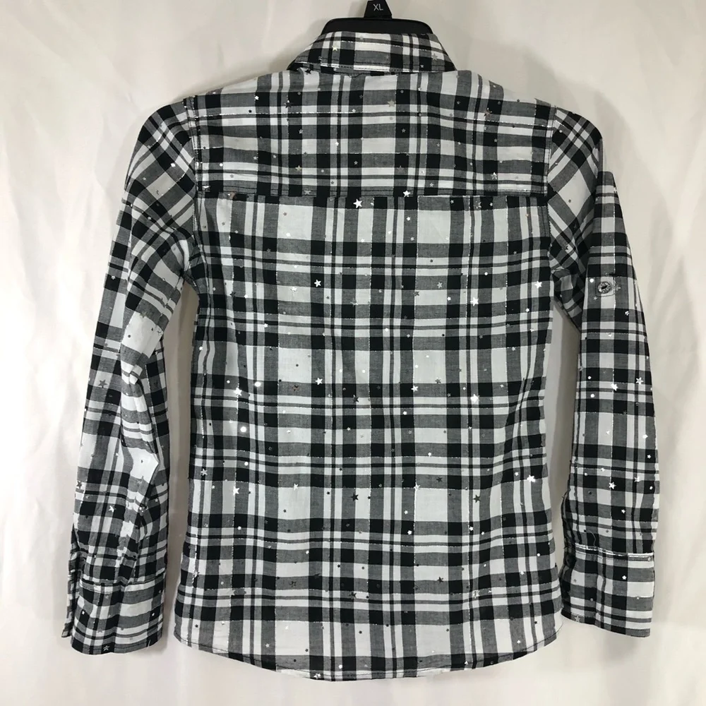Justice Plaid Glitter & Stars Long Sleeve Top